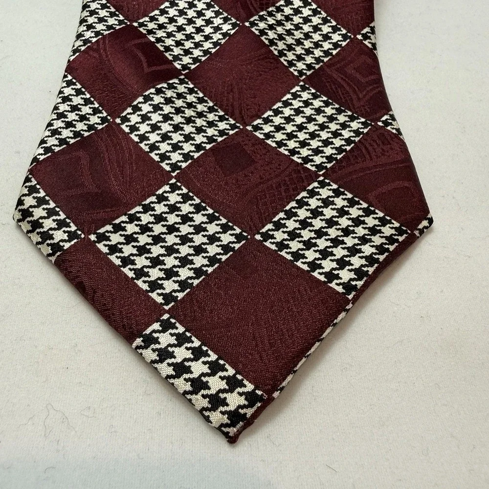 Vintage Paolo Gucci Silk Tie Burgundy Checkerboard Designer Italian Luxury 80's